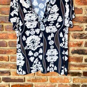 Black Brown Cream Short Sleeve Embellished Top Women's